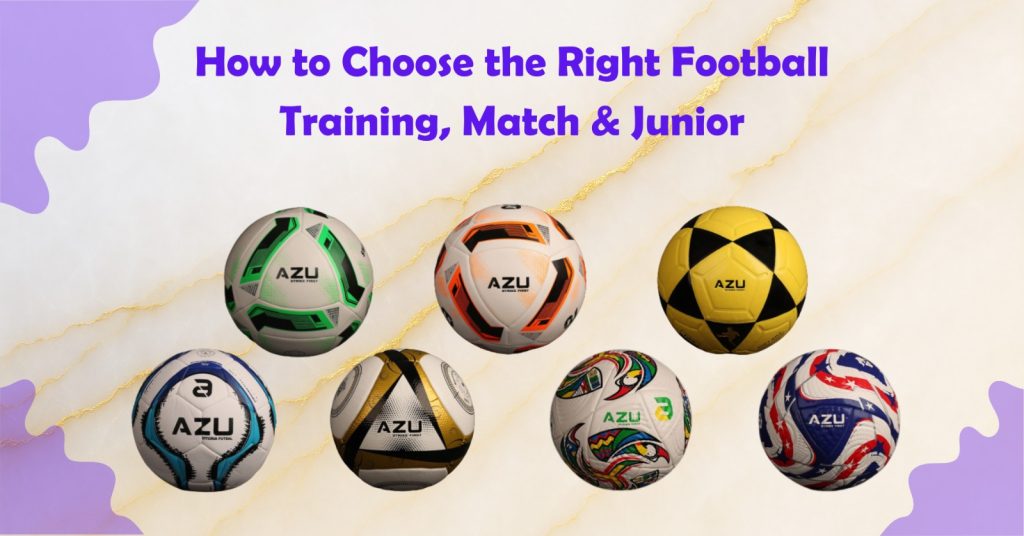Training, match and junior footballs displayed to help choose the right football for different playing needs.