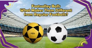 Footvolley ball compared with a regular football on a stadium field, highlighting size, design, and performance differences