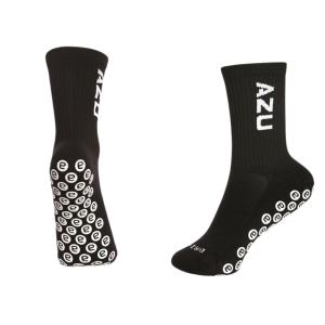 AZU black grip socks single pair with anti-slip grip sole pattern – non-skid athletic crew socks for gym workouts, training, yoga and sports performance